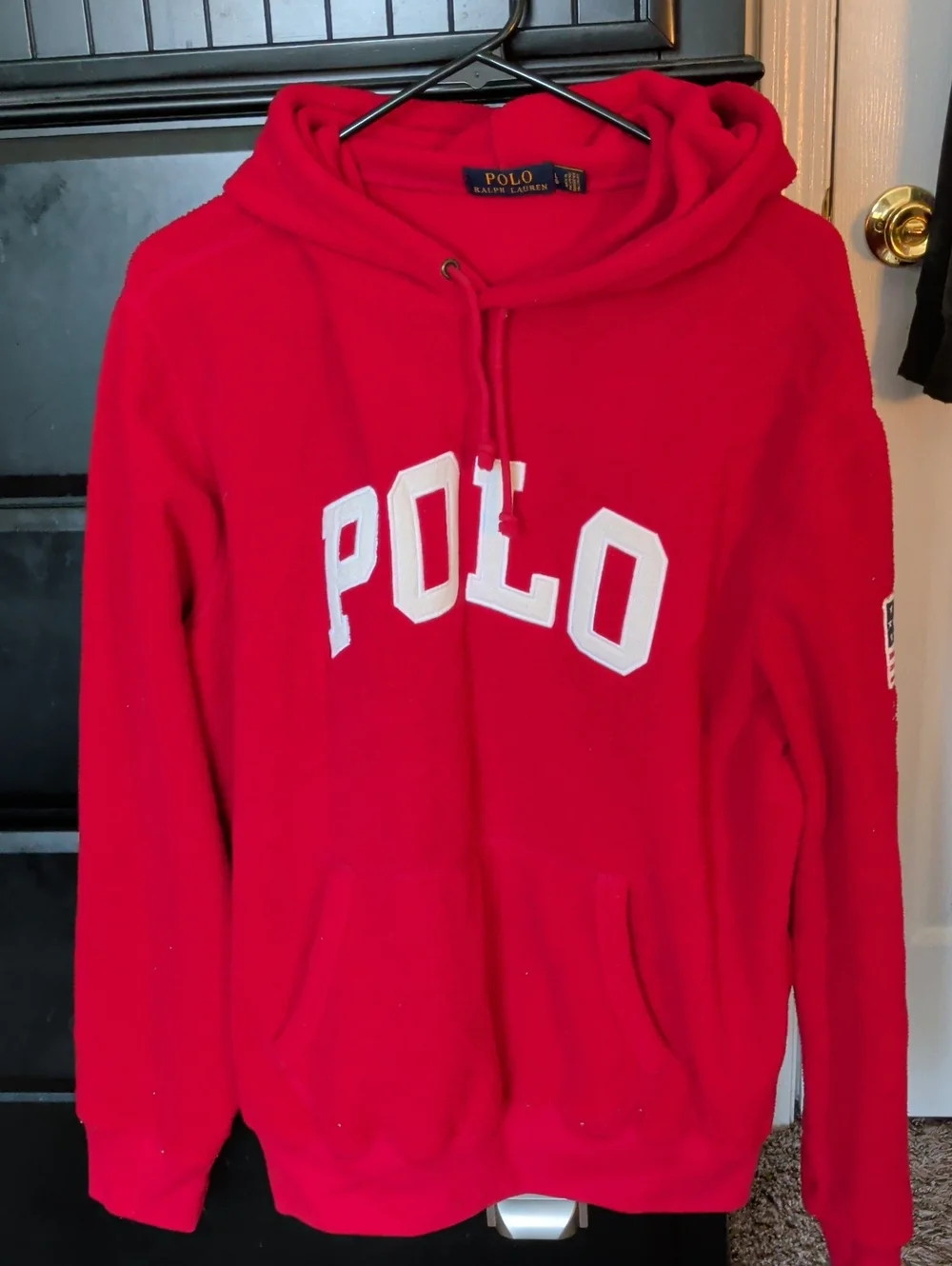 USA Polo by Ralph Lauren Red Hooded Sweatshirt with White Logo